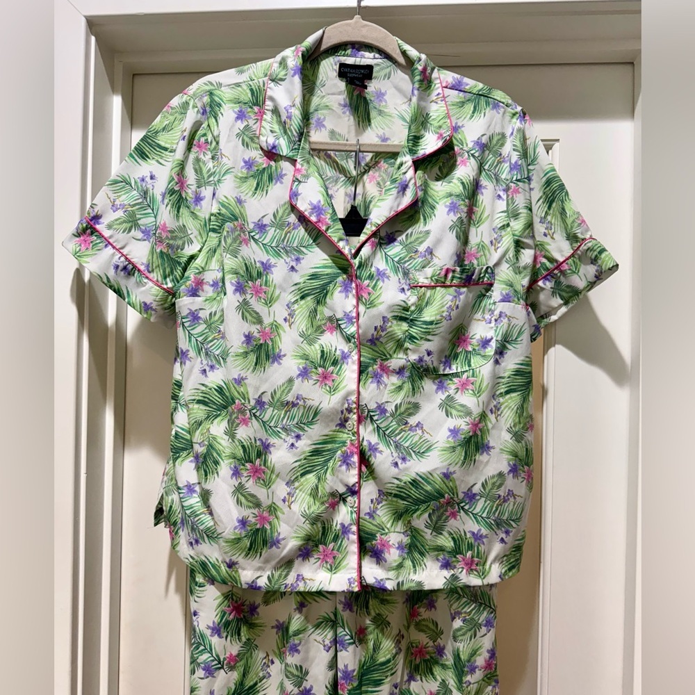 Cynthia Rowley Floral Palm Tropical Pajama Set – Top & Pants Size L - Picture 5 of 17